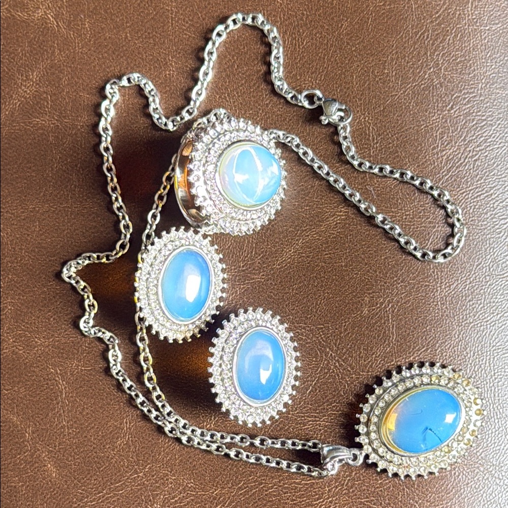 Elegant Silver and Blue Jewelry Set, Costume